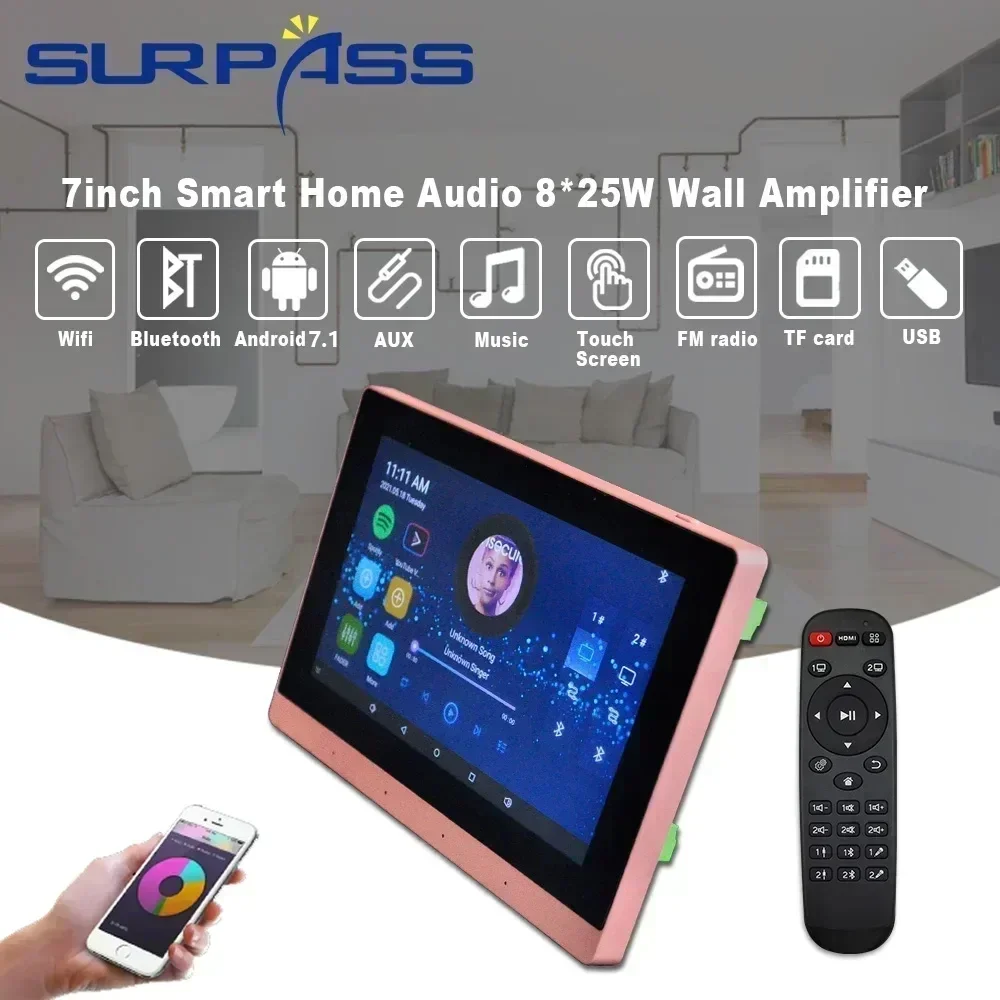 Audio Music In Background - 7 นิ้ว WiFi In Wall เครื่องขยายเสียงหน้าจอสัมผัส