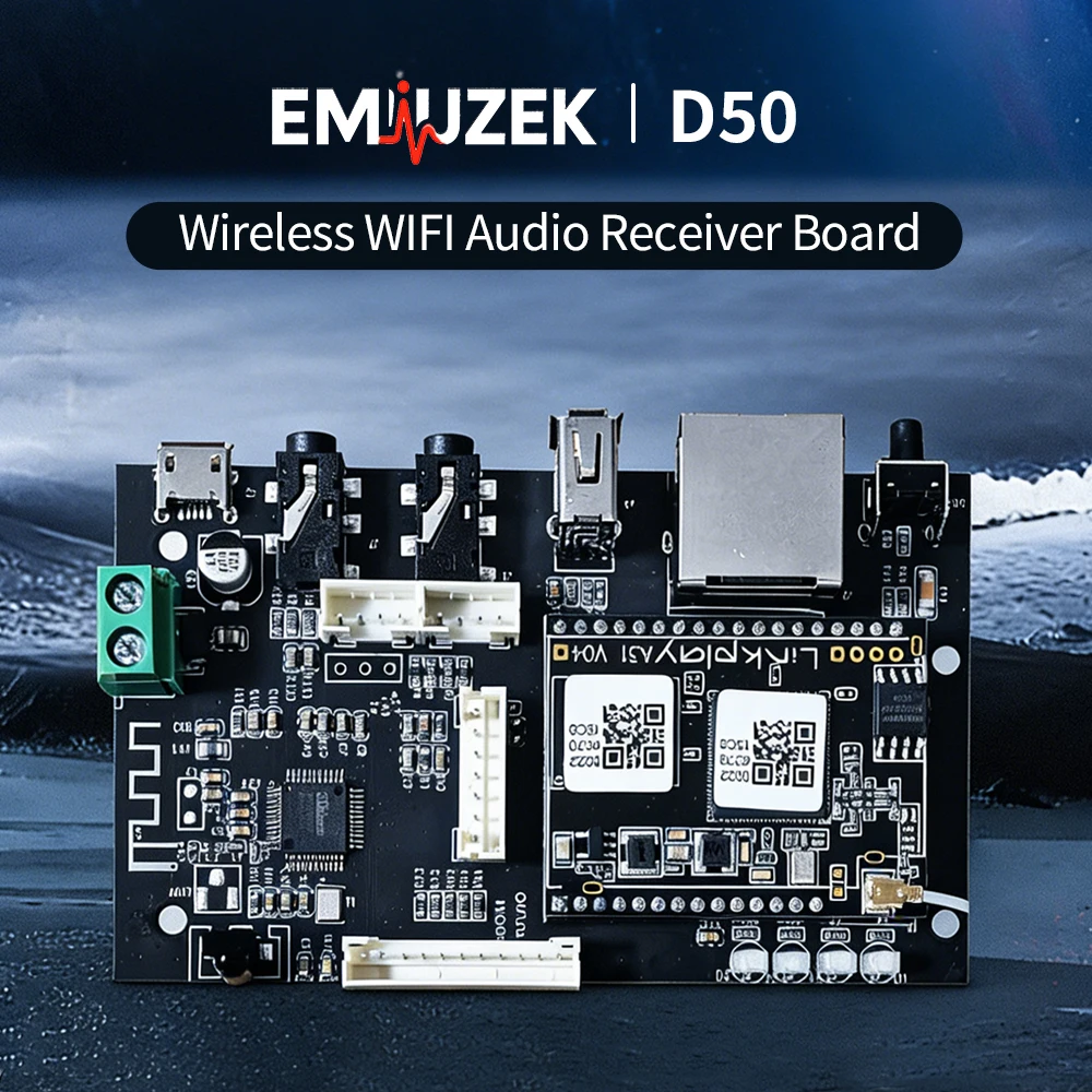 Audio Music By - EMIUZEK D50 บอร์ดรับสัญญาณเสียงไร้สายบลูทูธ ไวไฟสเตอริโอโมดูลเพลงสำหรับ DIY ระบบโฮมเธียเตอร์หลายห้อง